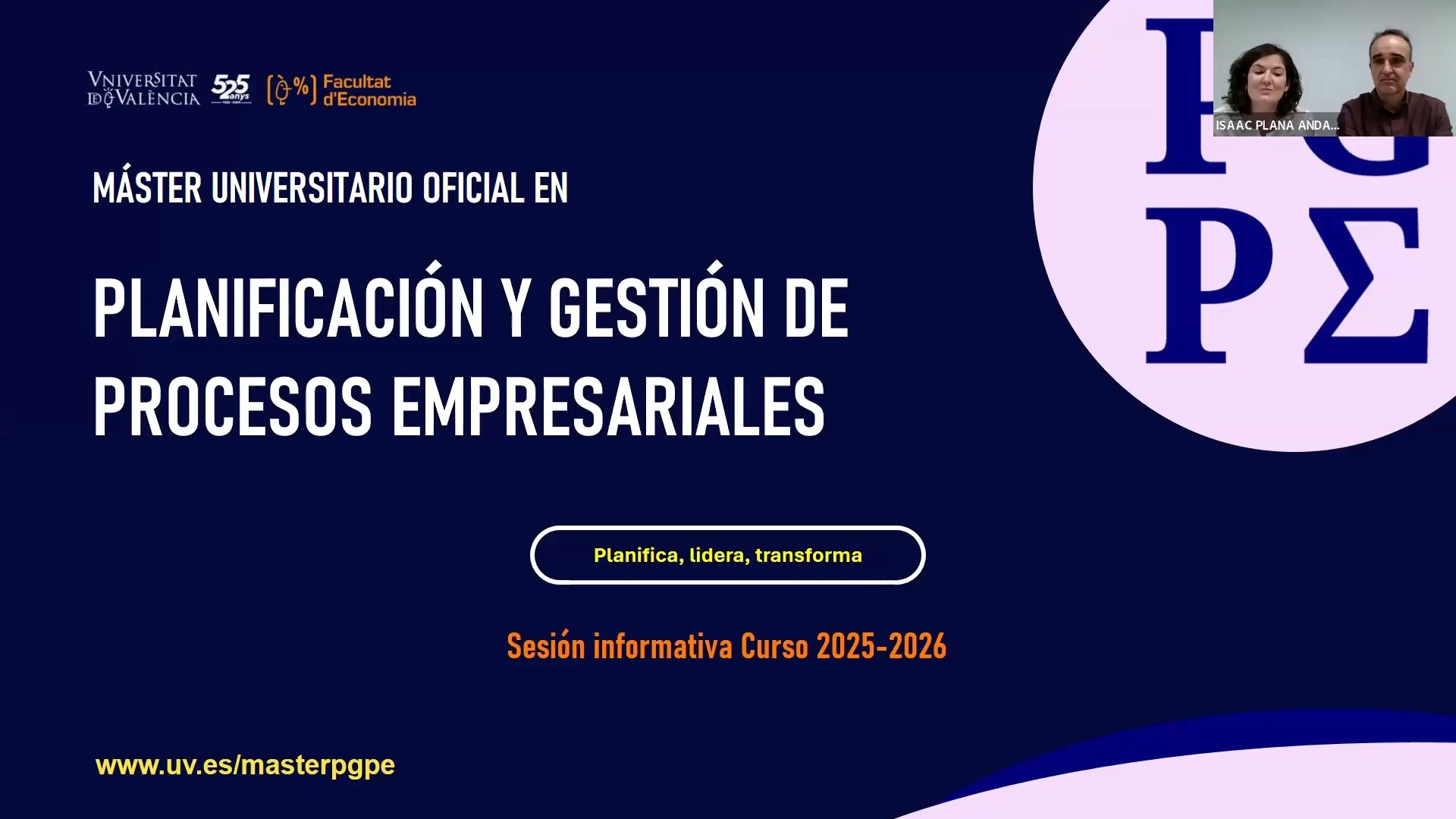 Sesión informativa del Máster en Planificación y Gestión de Procesos Empresariales - Curso 25/26